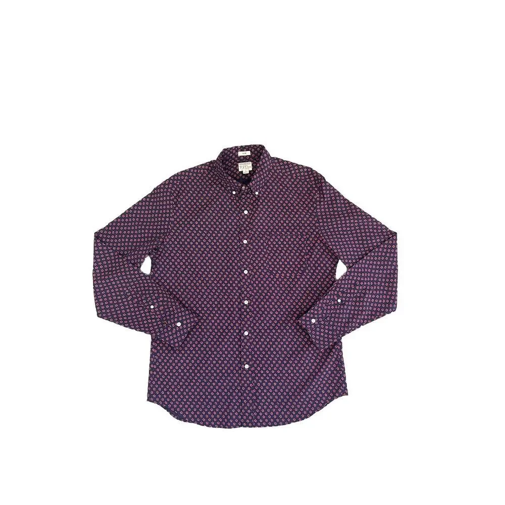 J. Crew Stretch Secret Wash Floral Slim Long Sleeve Button Down Shirt Navy‎ L